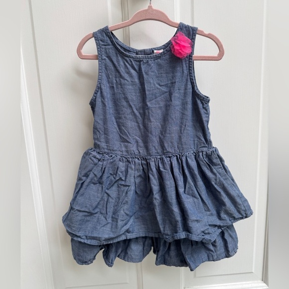 NWOT Cherokee 3T Girls Denim Blue Sleeveless Dress with Pink Floral Accent - Picture 1 of 6